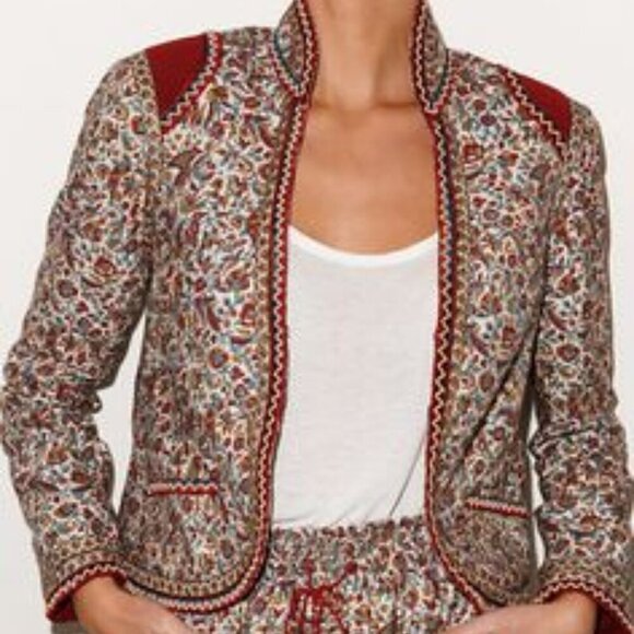 Talitha Printed cotton/silk-blend quilted jacket floral ethnic bohemian  sz 4 - Picture 1 of 16